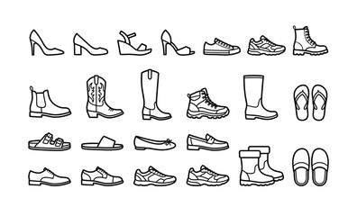 Assorted shoe icons showing boots, sandals and sneakers in grid