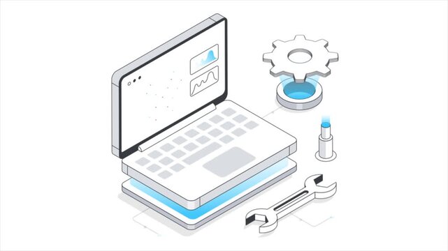 Computer Programming  Isometric Animation on white background 