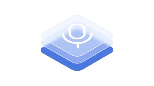 Blue and white gradient icon with microphone symbol on transparent layers