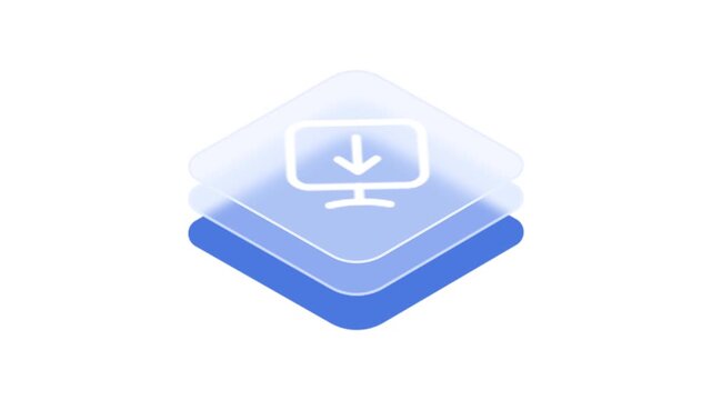 Blue and white gradient icons with computer monitor symbol on transparent layers