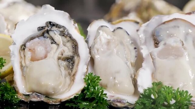 Delicious Oyster and Seafood Cuisine Real time Video Material