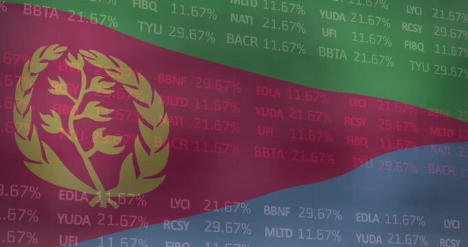 Animation of flag of eritrea over financial data processing