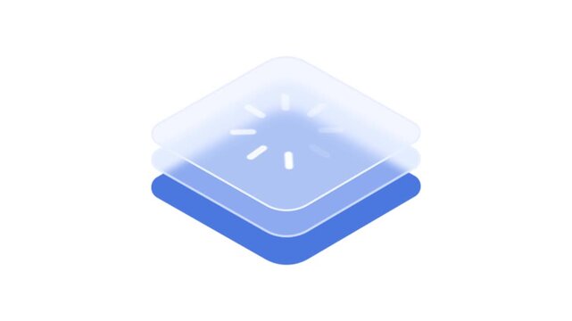 Blue and white gradient square icon with layered transparent shapes  modern design element