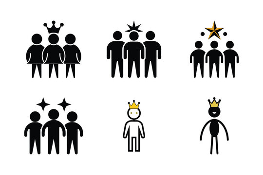 Group of people icons with crown star and sparkles abstract vector set