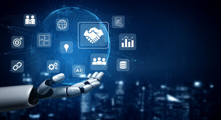 Fototapeta premium Artificial intelligence strengthens partnership business strategy and collaboration to enhance global performance Parse