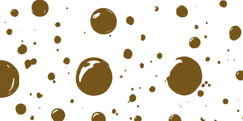 Brown ink splatters on white background drops liquid