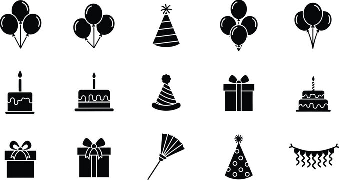 Birthday party icons and symbols