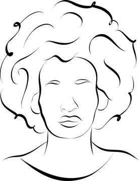 Minimal Afro Woman Line Art Portrait Vector Illustration
