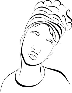 Minimal Afro Woman Line Art Portrait Vector Illustration