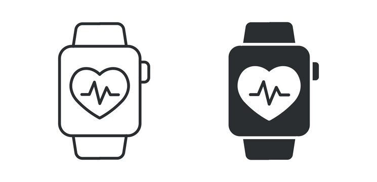 Smartwatch health icon set, heart rate monitor symbol, fitness tracker vector illustration