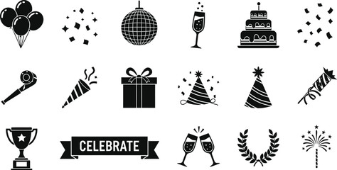 Fototapeta premium Celebration icons and symbols for party and special occasions