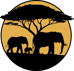 Elephant Family Safari SVG, Acacia Tree Wildlife Svg © Joe