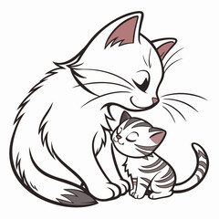 Obraz premium vector illustration of a mother cat and her kitten loving 