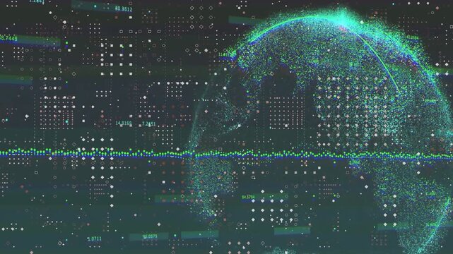 Incoming pulse starting point globe forming right, cyan arc sweeping waveform pulsing showing data