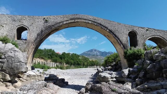 Drone Footage of Mesi Bridge in Skoder, Albania