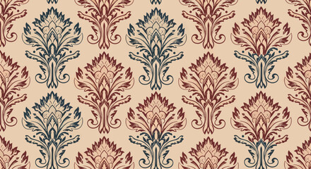 Fototapeta premium Seamless Luxury Ornament Pattern with Classic Floral Motifs
