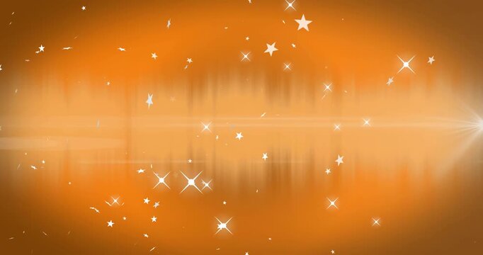 Central glow pulsing white sparkles appearing drifting twinkling creating orange gradient backdrop