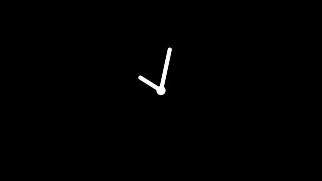 Looped clock animation on white background showing passing hour, with moving hands symbolizing time flow. At the end, Motion graphics of clock icon