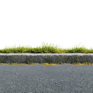 Curb with grass on transparent background