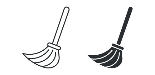 Broom icon set, cleaning tool symbol, household sweep vector illustration
