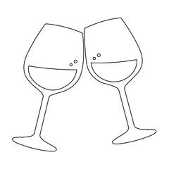 Wine Glass Outline Clipart, Cheers Toast Line Art Vector Illustration