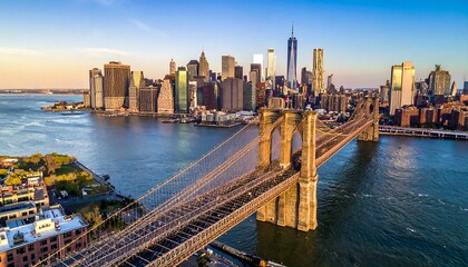 Fototapeta premium Brooklyn Bridge and Manhattan Skyline at Sunset, New York City.