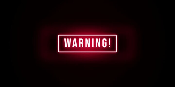 Glowing Red Warning Sign Animation on Dark Background from Center Viewpoint