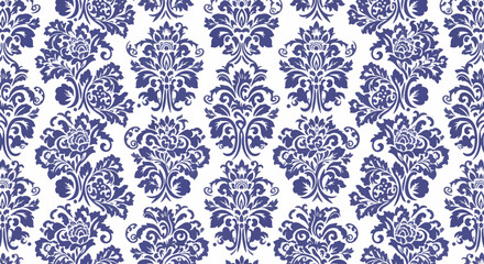 Sophisticated Teal Damask Background with Intricate Cream Baroque Flourishes