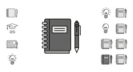 Notebook and Pen Icon Set. Education and Writing
