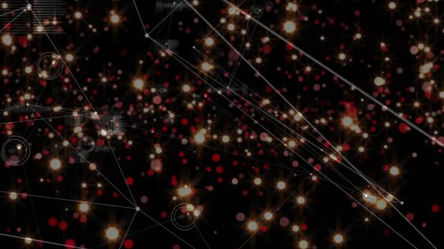 Particle cloud reacting to HUD pulses, forming links and pulsing nodes, showing network data in 3D