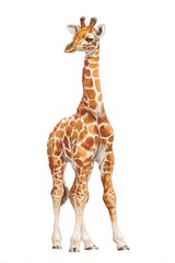 Obraz premium Watercolor illustration of giraffe full body in profile on light background, soft artistic style, decorative print for poster nursery or book