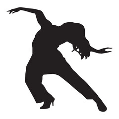Modern t-shirt design with stylish black graphic on white background  Elegant woman dancing with arms raised in dynamic pose