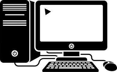 Fototapeta premium Black and white computer system with monitor and peripherals