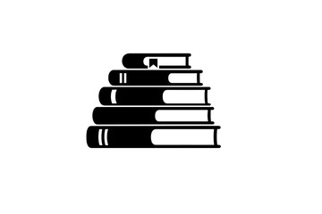 A simple black and white graphic showing a stack of five books. This minimalist icon symbolizes education, literature, knowledge, and the concept of a personal library.