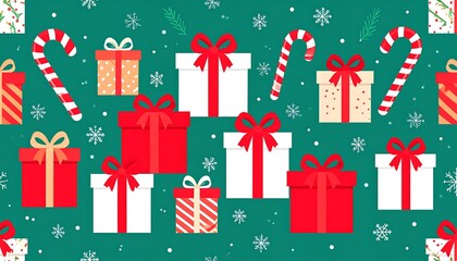 Festive Christmas Gift Pattern with Candy Canes and Snowflakes.