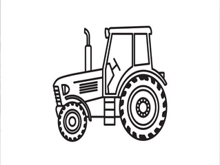 Obraz premium A black and white line drawing of a tractor with large wheels and a cab