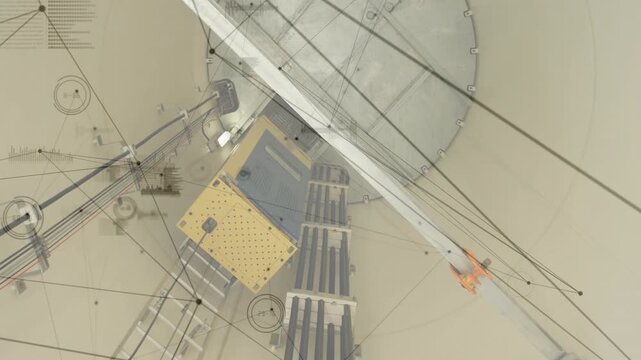 HUD node pulsing, camera rotating, overlay lines joining around yellow box, angled arm, mapping