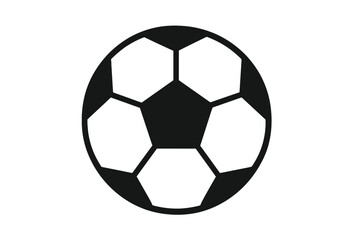 Fototapeta premium This minimalist graphic shows a black and white soccer ball icon with a traditional pattern of hexagons and pentagons. The design is centered on a plain black background.