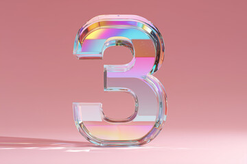 Glass Number Three On Pink Background
