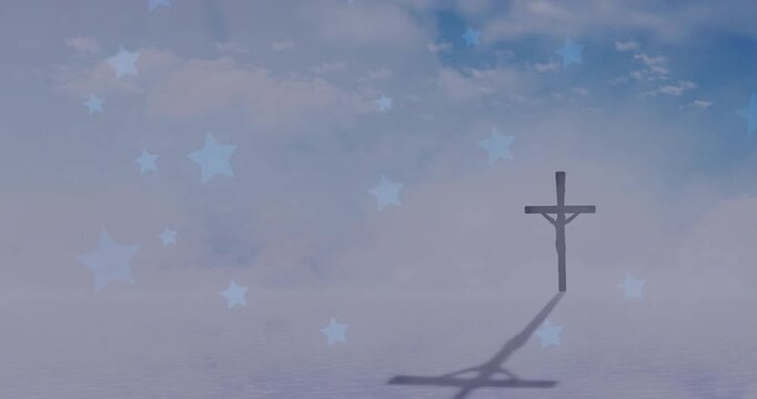 Soft light shifting, cross shadow sliding as stars drifting and clouds deepening, suggesting calm