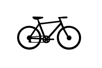 Fototapeta premium A minimalist white line drawing of a bicycle on a solid black background. The illustration shows a side view of a classic road bike with wheels, frame, and handlebars.