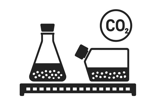 A black and white icon depicting laboratory glassware including a conical flask and a cell culture flask on a shelf with a CO2 symbol representing a controlled environment.