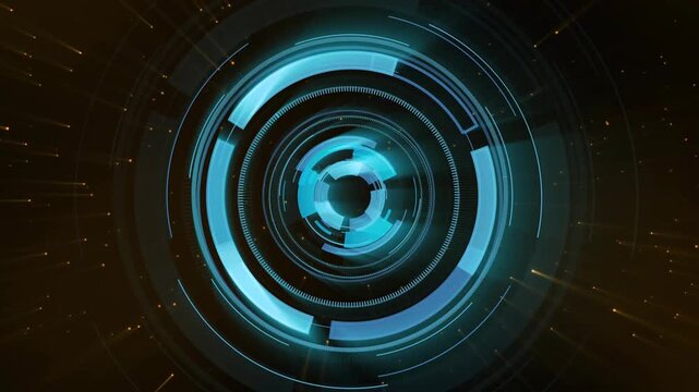 Initial pulse igniting central cyan HUD rings, arcs rotating, expanding, pulsing, revealing core