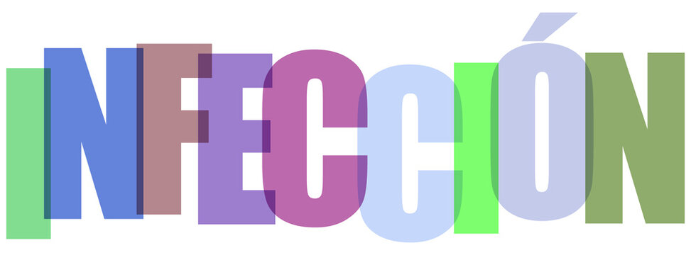 Dise&ntilde;o gr&aacute;fico colorido que ilustra la palabra espa&ntilde;ola infecci&oacute;n.