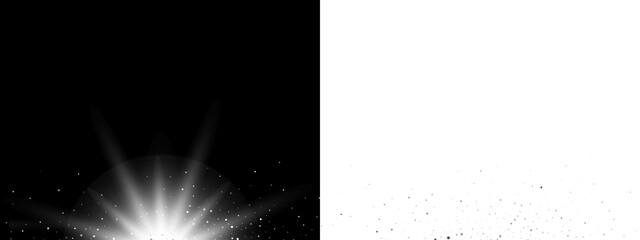 White Explosion Light Burst with Dust Particles on Dark and Transparent Background