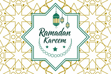 Elegant Ramadan Kareem Greeting with Islamic Geometric Pattern and Lanterns