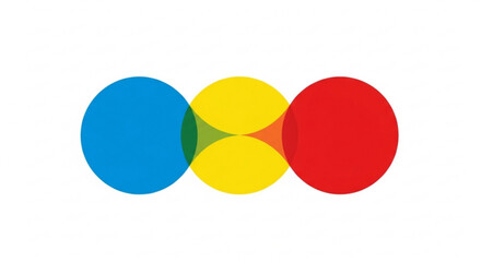 Overlapping colorful circles in blue yellow and red on white background symbolizing unity and diversity