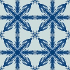 Blue Ink Hand-Drawn Snowflake Mandala Seamless Pattern © Tinaartth
