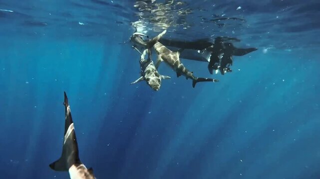 Sharks on the surface - Open Ocean - Protea Banks, South Africa 