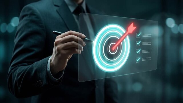 Businessman Defining Strategic Target with Action Plan Checklist and Task list, Goal Setting Concept, Performance Objectives and Task Execution Strategy, Video